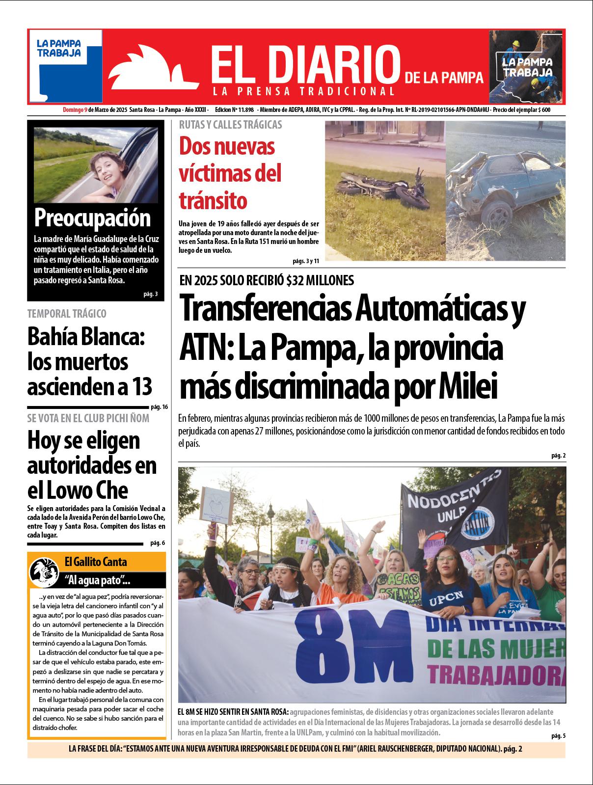 Tapa de El Diario en papel  domingo 09 de marzo de 2025